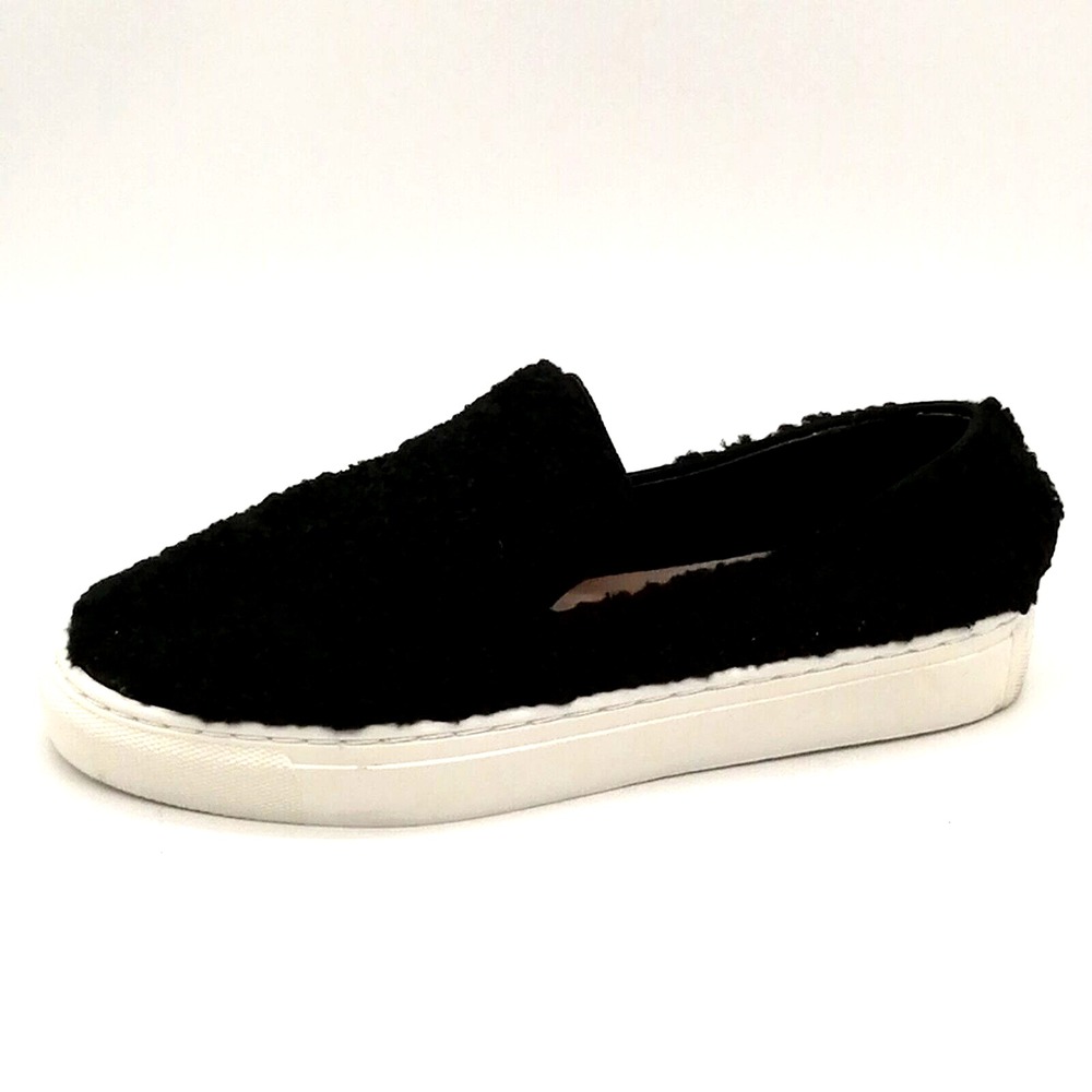Steven Womens Sneakers Kimbel Black Faux Fur Slip On Flat Heel Round Toe 9.5